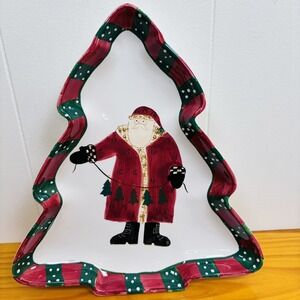Debbie Mumm Sakura Hand‎ Painted Tree Plate Platter Santa's Spirit Christmas